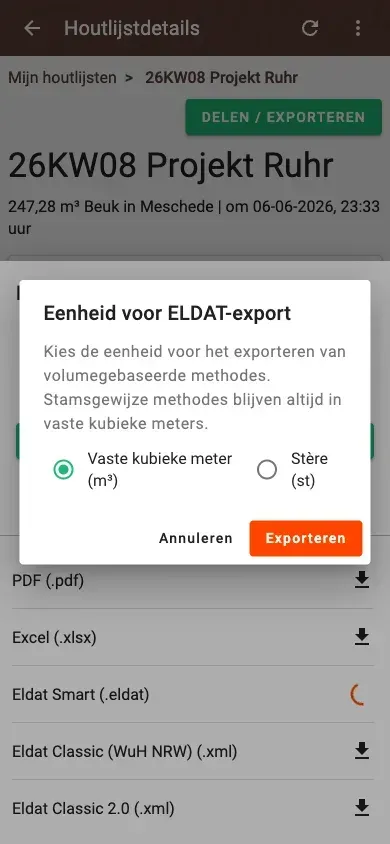 Infodialoog bij de ELDAT-smart-export