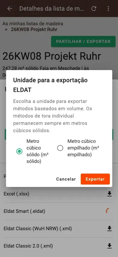 Janela de informação na exportação ELDAT smart
