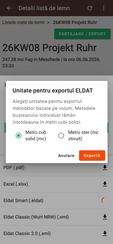 Dialog informativ pentru exportul ELDAT smart