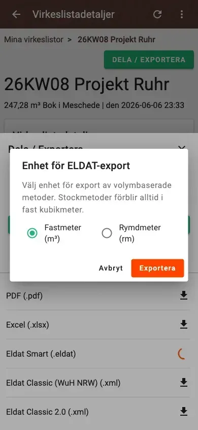 Infodialog vid ELDAT smart-export