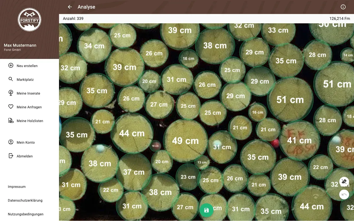 Forstify Maß – KI-gestützte Stammzählung und Vermessung aus einem Panoramafoto
