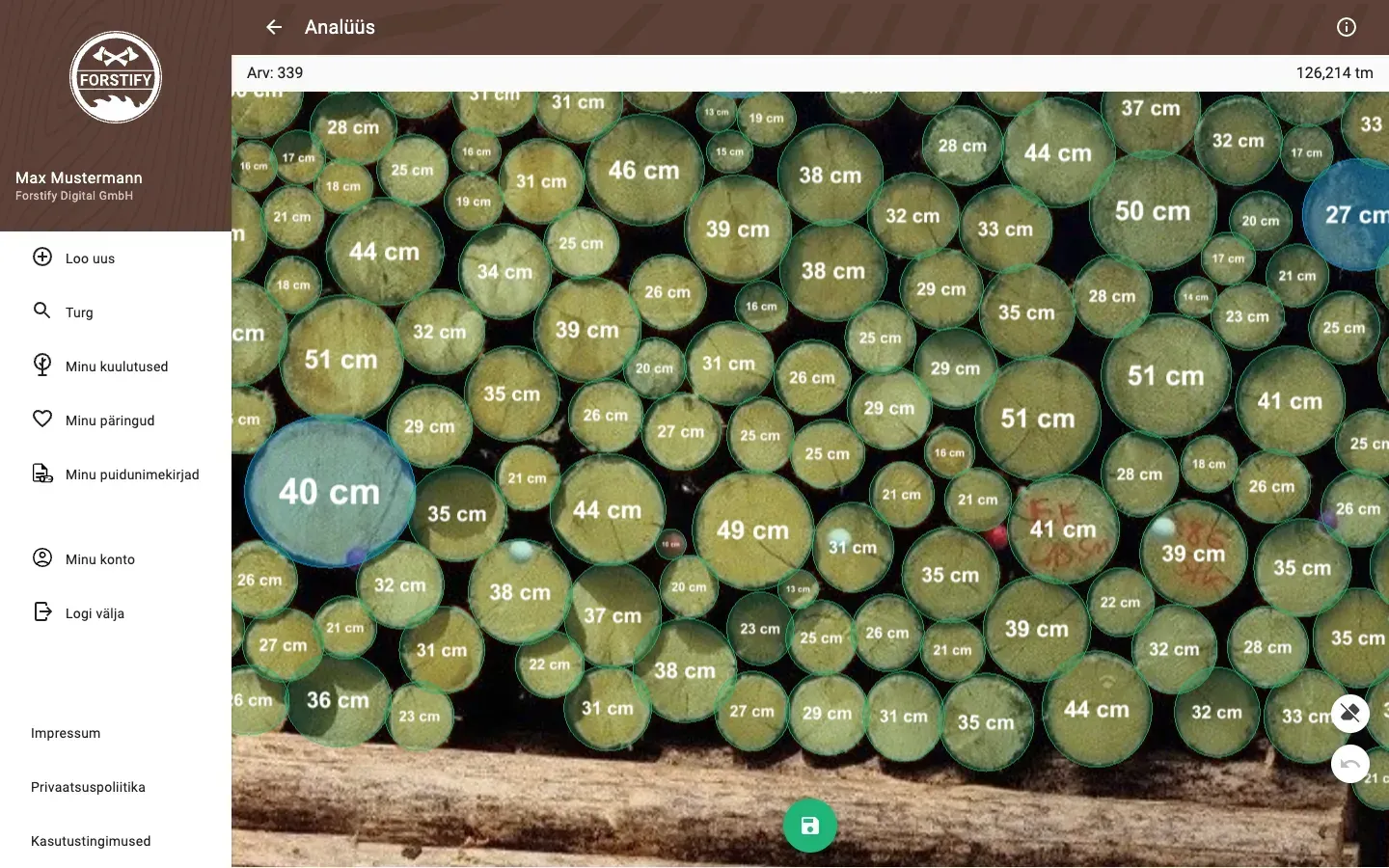 Forstify Measurement – AI-assisted log counting and measurement from a panorama photo