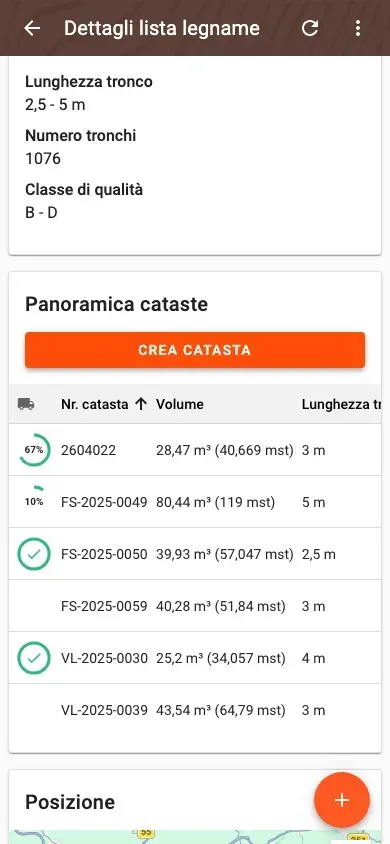 Panoramica delle cataste nei dettagli della lista legname