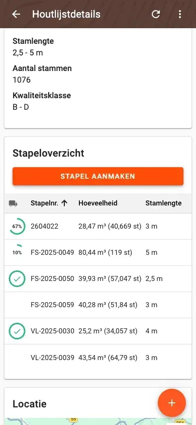 Stapeloverzicht in de houtlijstdetails