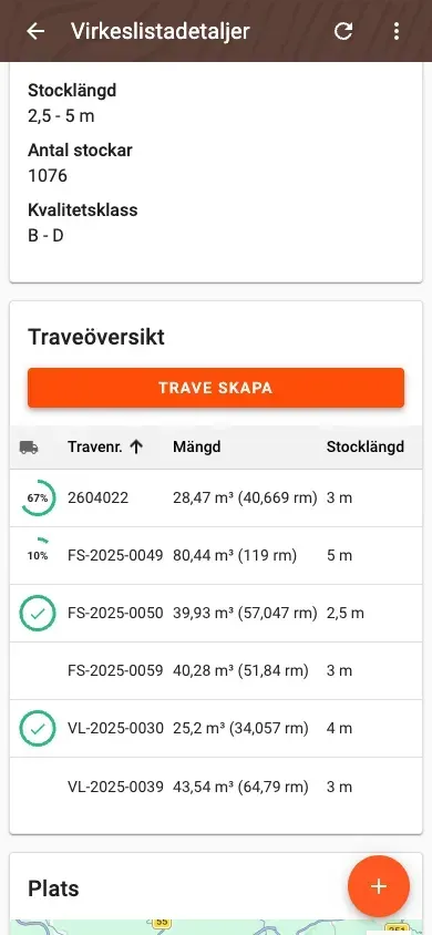 Vältöversikt i virkeslistedetaljerna