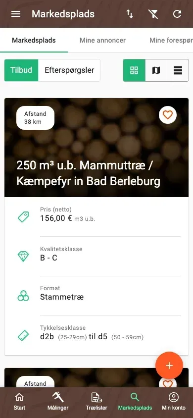 Ryddeliggjort Markedsplads i Forstify-appen med en samlet visning