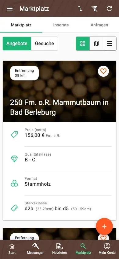 Aufgeräumter Marktplatz der Forstify-App mit einheitlicher Ansicht