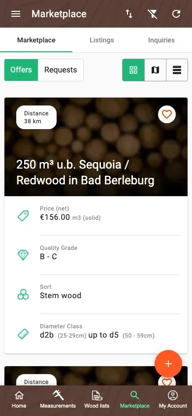 Tidied-up Marketplace of the Forstify app with a unified view