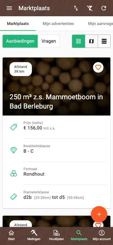 Opgeruimde Marktplaats van de Forstify-app met een uniforme weergave
