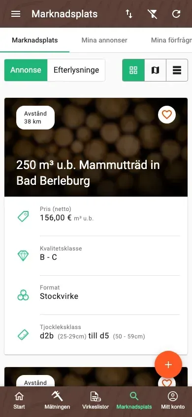 Uppstädad Marknadsplats i Forstify-appen med en enhetlig vy