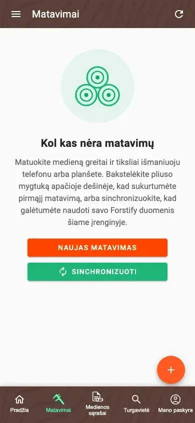 Vedama tuščia Matavimų apžvalgos būsena su įvadine pagalba