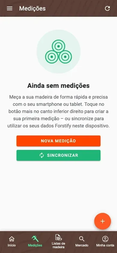 Estado vazio guiado da vista geral das Medições com ajuda de introdução