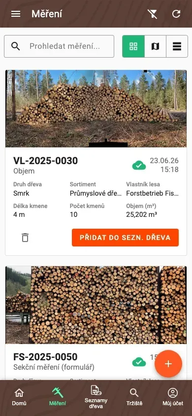 Přehled Měření v novém dlaždicovém designu aplikace Forstify