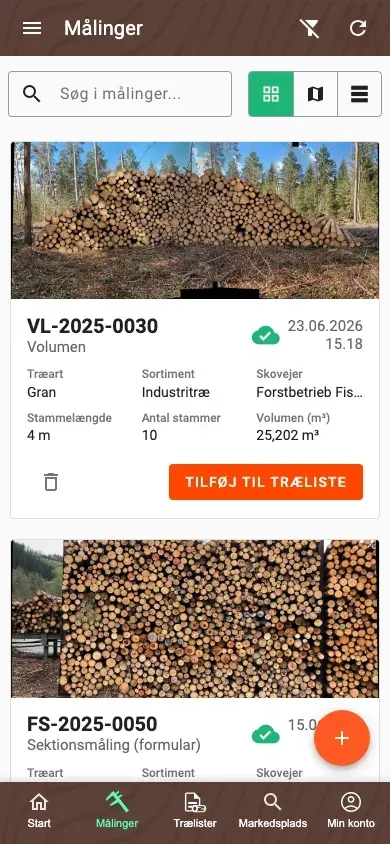 Oversigt over Målinger i Forstify-appens nye flisedesign