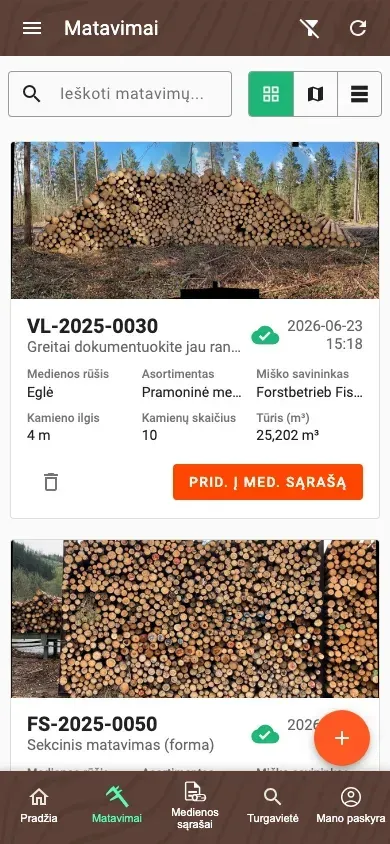 Matavimų apžvalga naujame Forstify programėlės kortelių rodinyje