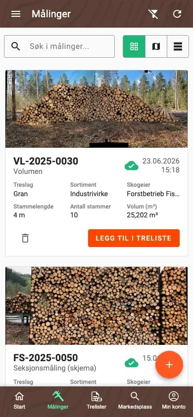Oversikt over Målinger i Forstify-appens nye kortdesign
