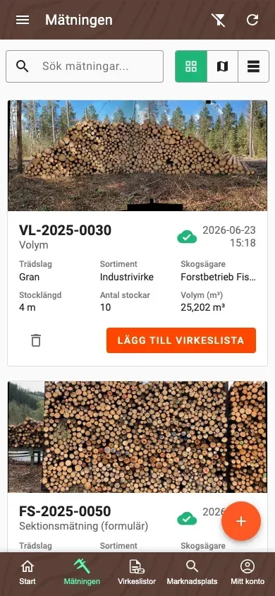 Översikt över Mätningen i Forstify-appens nya kortdesign