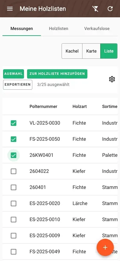 Mehrfachauswahl mit Aktionsleiste