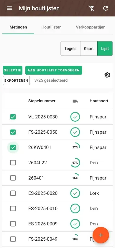 Meervoudige selectie met actiebalk