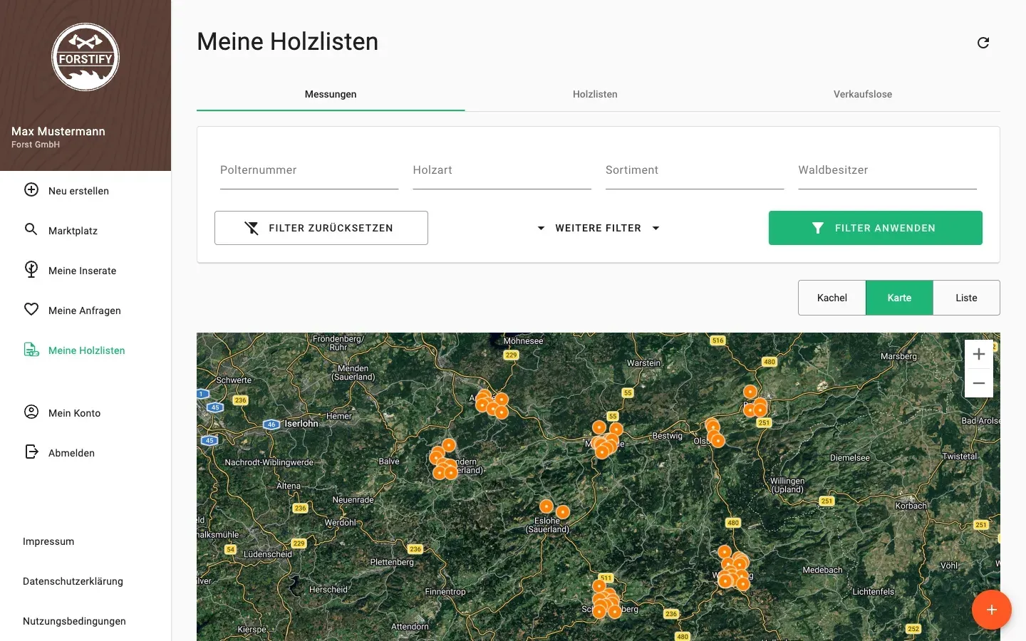 Karte der Messungen in der Satellitenansicht