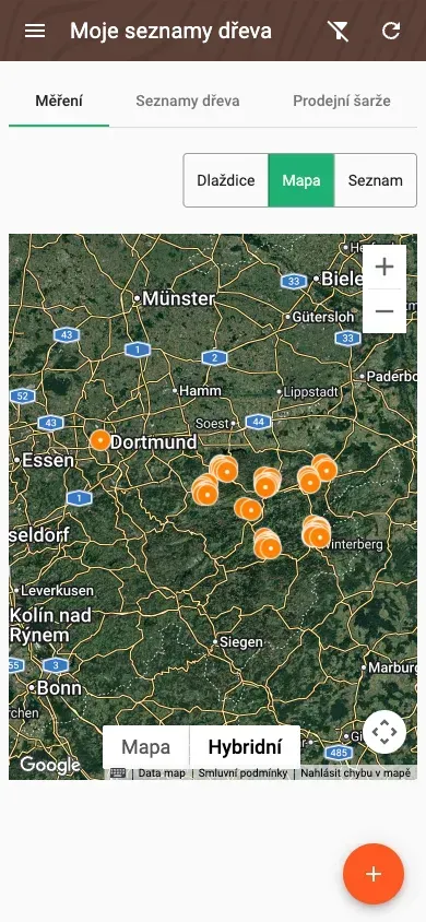 Map of measurements in satellite view