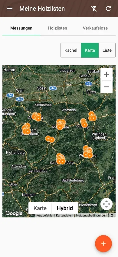 Karte der Messungen in der Satellitenansicht