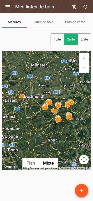Map of measurements in satellite view