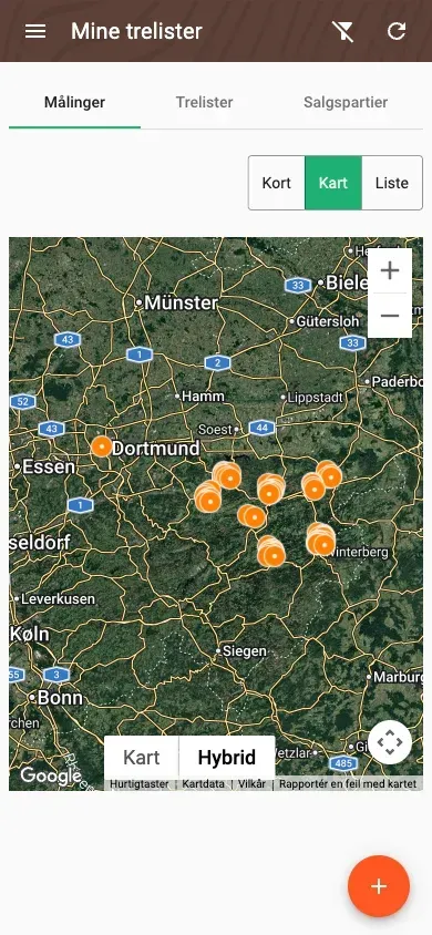 Map of measurements in satellite view