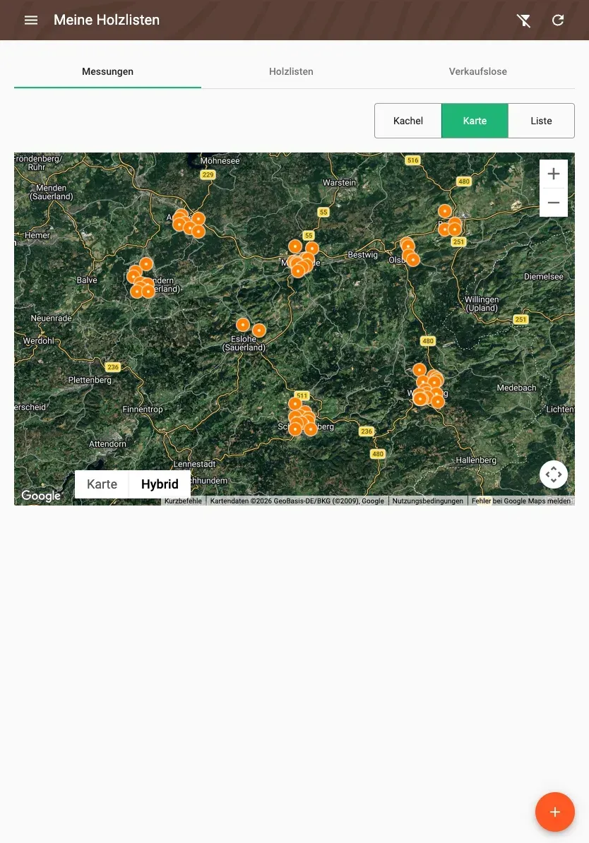 Karte der Messungen in der Satellitenansicht