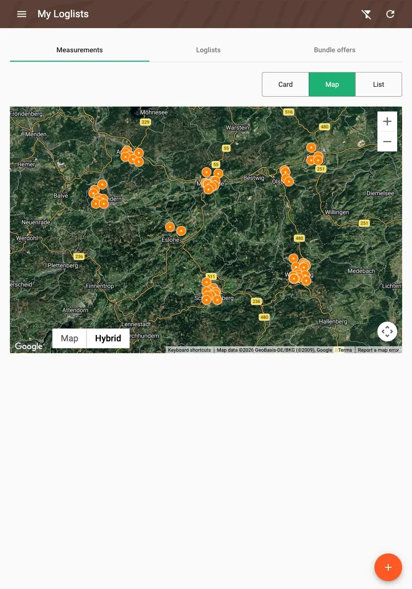 Map of measurements in satellite view