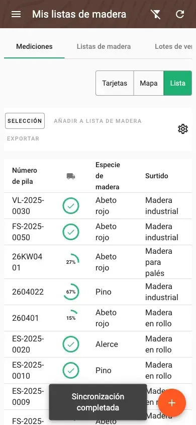 Vista general de las mediciones en tabla con columnas configurables