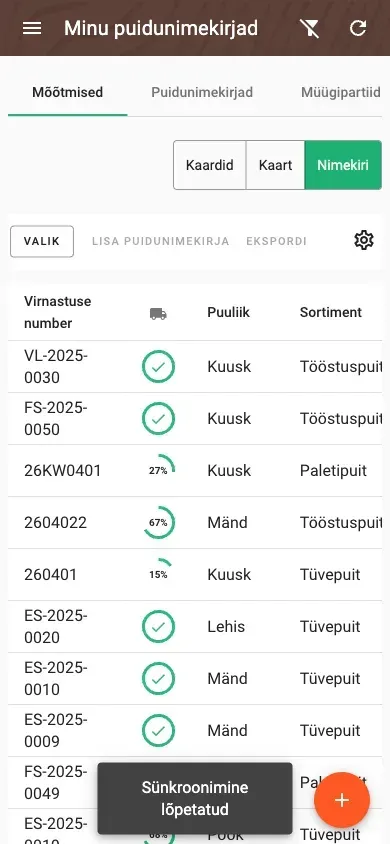 Mõõtmiste ülevaade tabelis seadistatavate veergudega