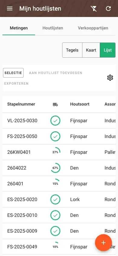 Table view of measurements with all timber data