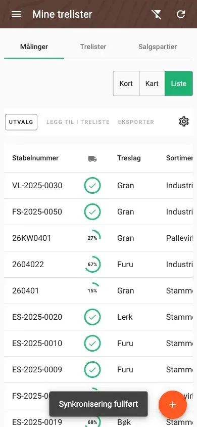 Oversikt over målinger som tabell med konfigurerbare kolonner
