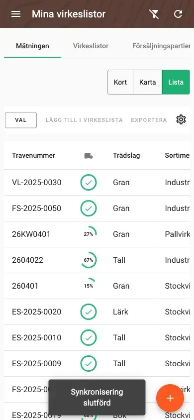 Mätningsöversikt som tabell med konfigurerbara kolumner