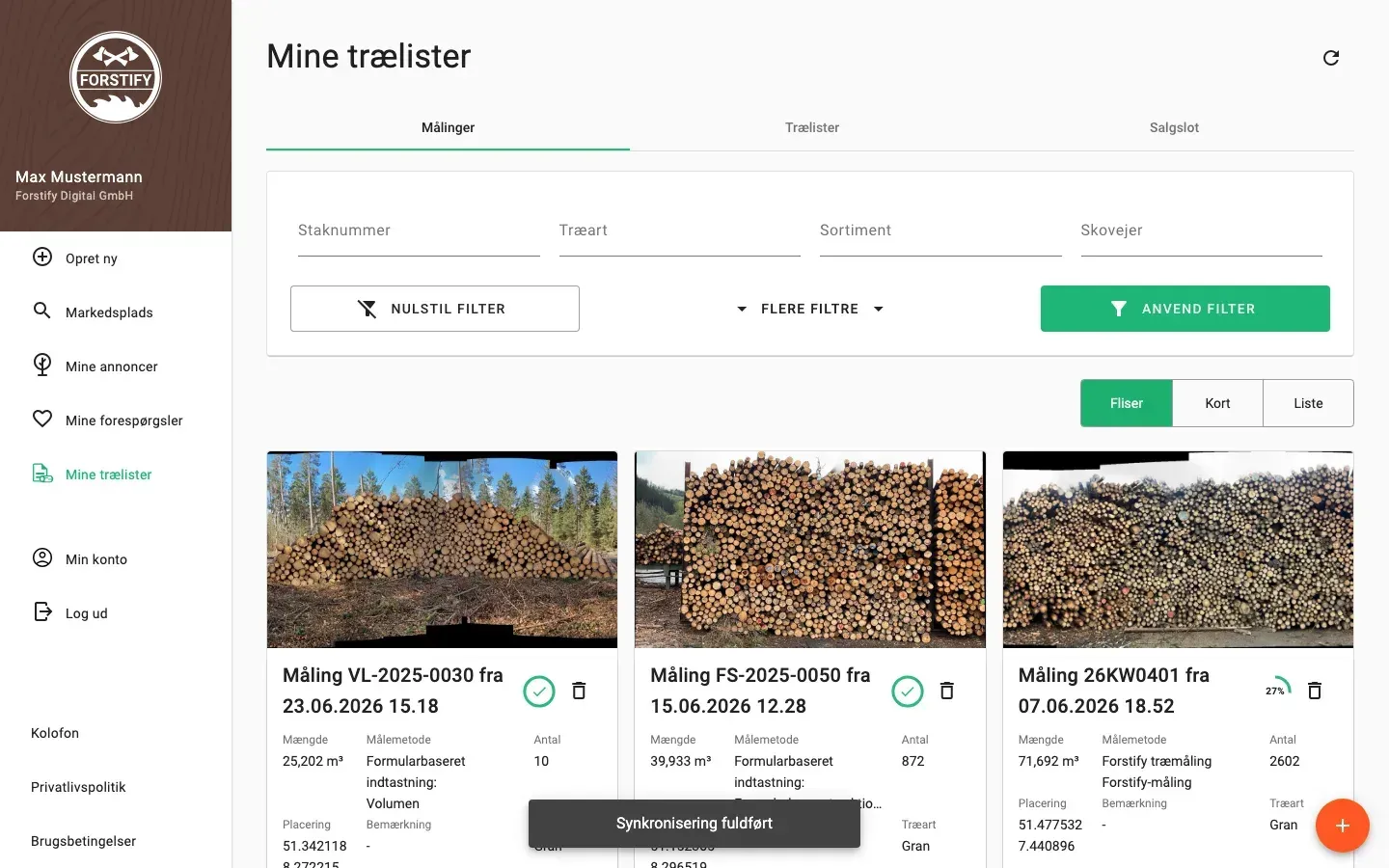 Measurement overview with photos and filters in the Forstify app