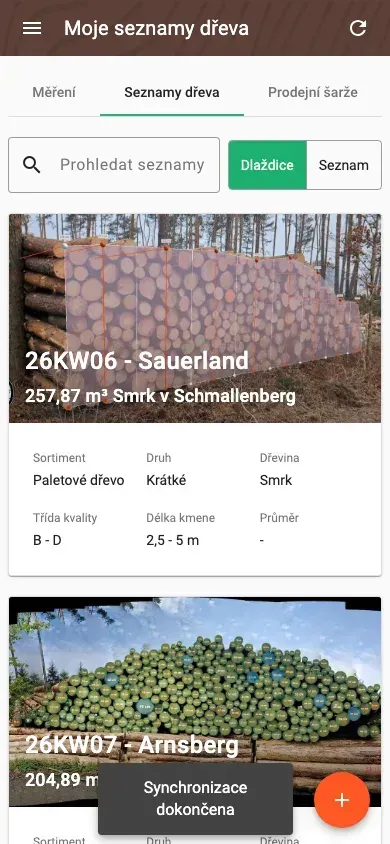 Wood-list overview with assortment, volume and species