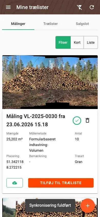Measurement overview with photos and filters in the Forstify app