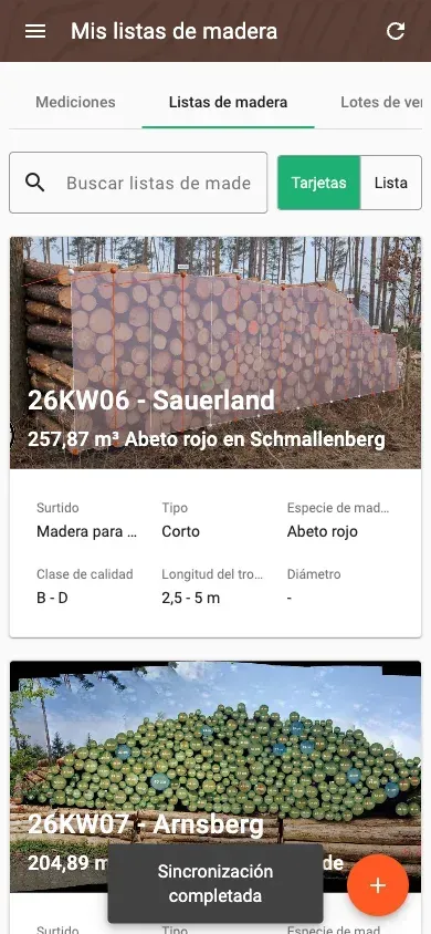 Wood-list overview with assortment, volume and species
