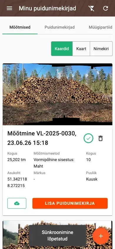 Measurement overview with photos and filters in the Forstify app