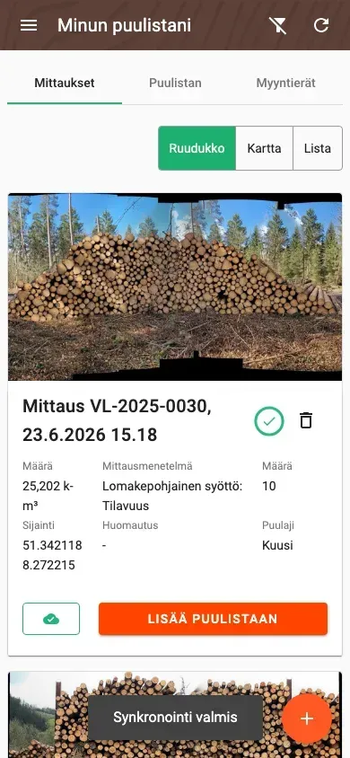 Measurement overview with photos and filters in the Forstify app