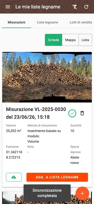 Measurement overview with photos and filters in the Forstify app