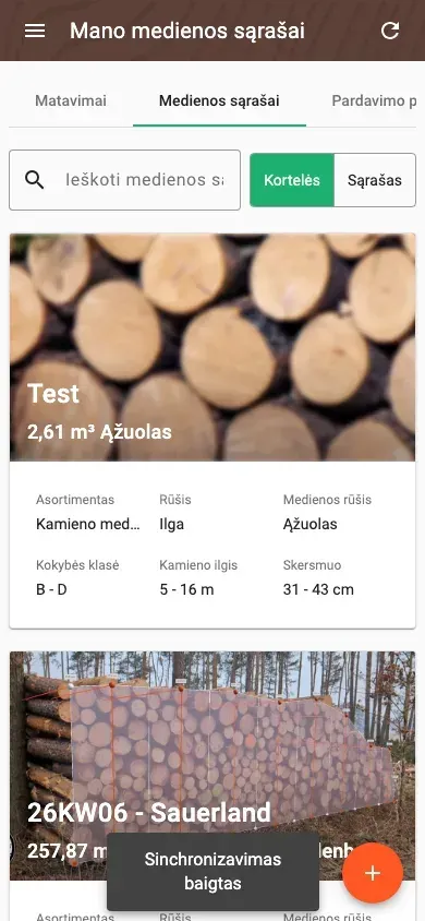 Wood-list overview with assortment, volume and species