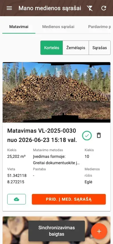 Measurement overview with photos and filters in the Forstify app