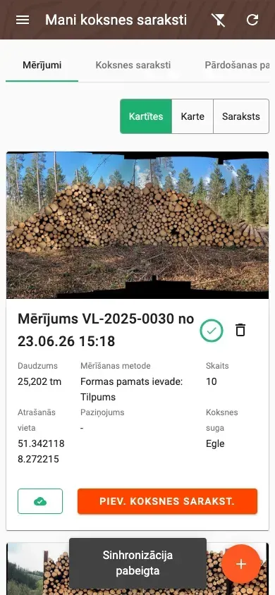 Measurement overview with photos and filters in the Forstify app