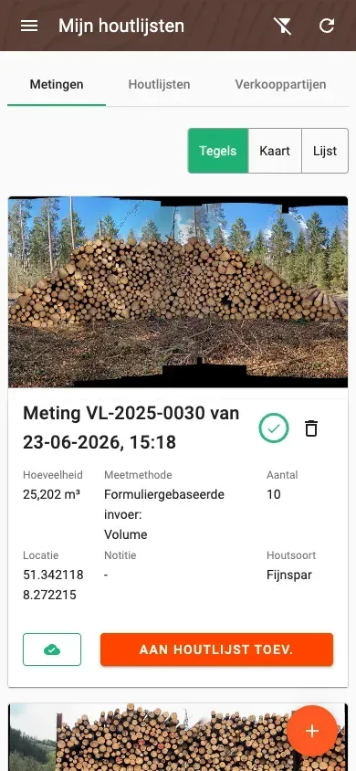 Measurement overview with photos and filters in the Forstify app