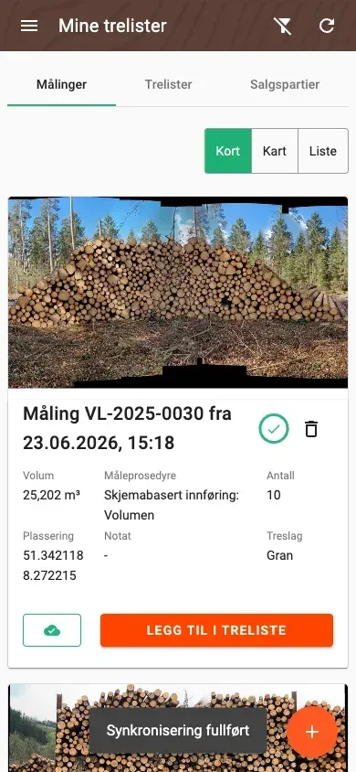 Measurement overview with photos and filters in the Forstify app