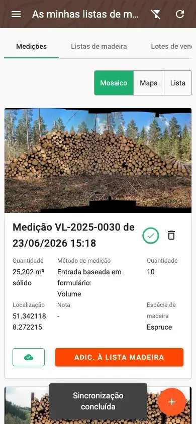 Measurement overview with photos and filters in the Forstify app