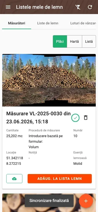 Measurement overview with photos and filters in the Forstify app