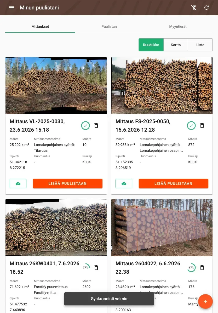 Measurement overview with photos and filters in the Forstify app
